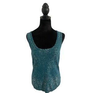 Calvin Klein Womens Teal Silver Metallic Foil Splatter Knit Tank Top M NWT